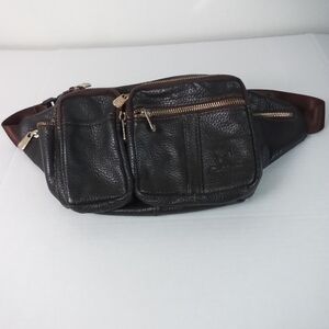 Fuzhiniao Brown Leather Hip Pack Sling Bag Travel Streetwear Man Bag Unisex VGC